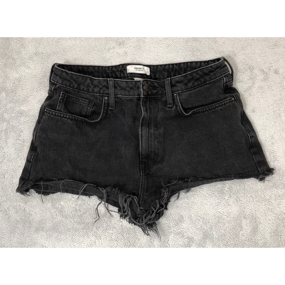 Forever 21 Denim Shorts Women 29 Black Cutoff Frayed High Rise Grunge Summer